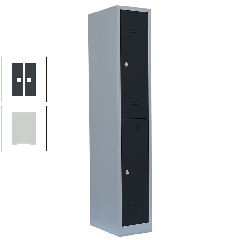 Garderobenschrank, Doppelstockspind, 1 Abteil, 2 Fächer, 1.800 x 315 x 500 mm (HxBxT), Stahl, Drehriegel, Korpus: lichtgrau, Front: anthrazitgrau