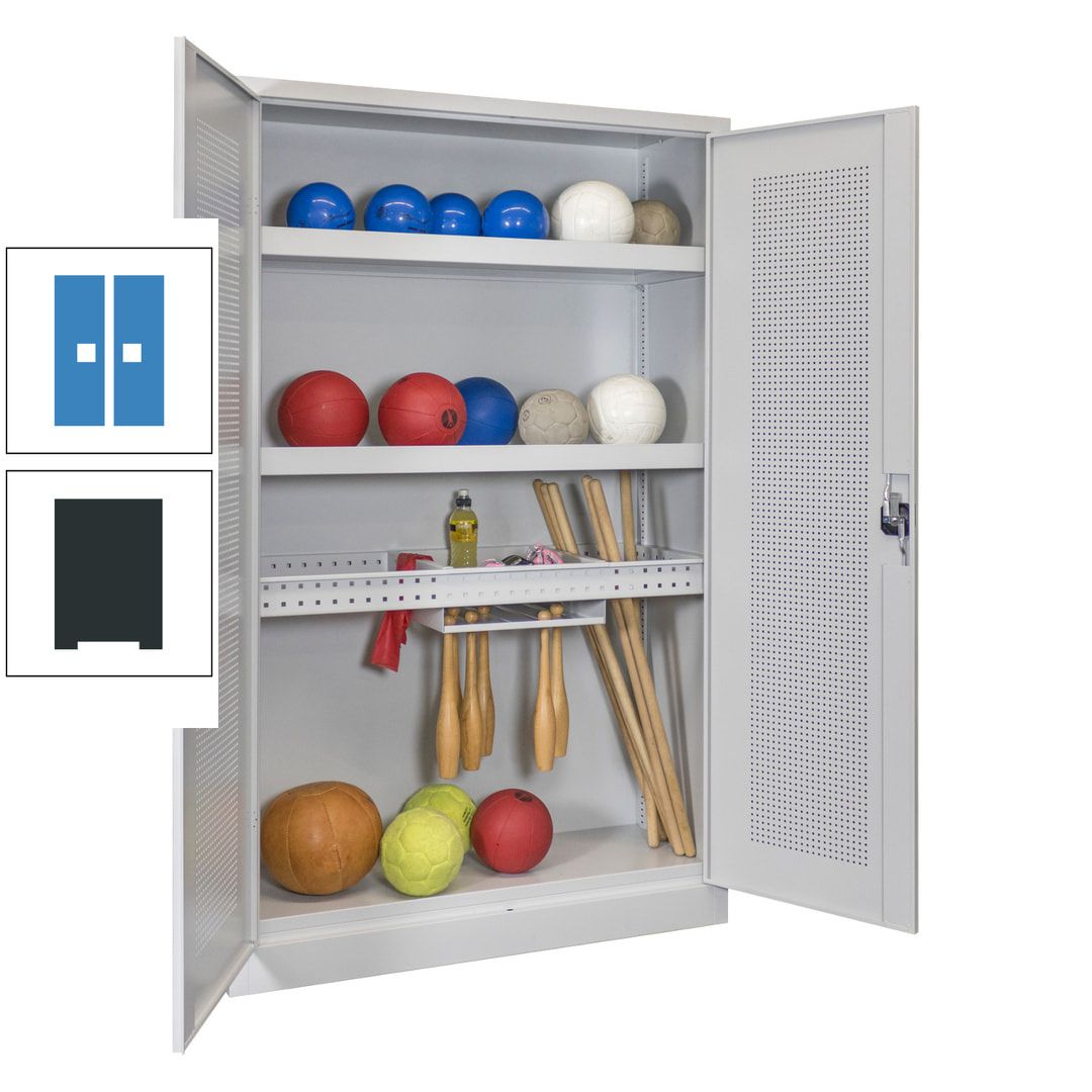 Sportschrank - Lochfeldtüren - Variante 2 - 1.950x1.200x500 mm (HxBxT) - anthrazitgrau