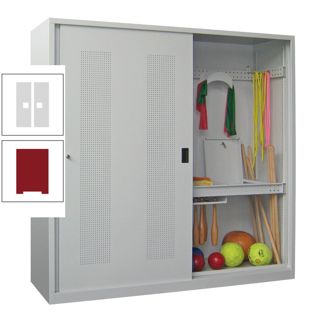 Ballschrank - Schiebetüren mit Lochfeld - Trennwand - 1.950x2.000x600 mm (HxBxT) - anthrazitgrau