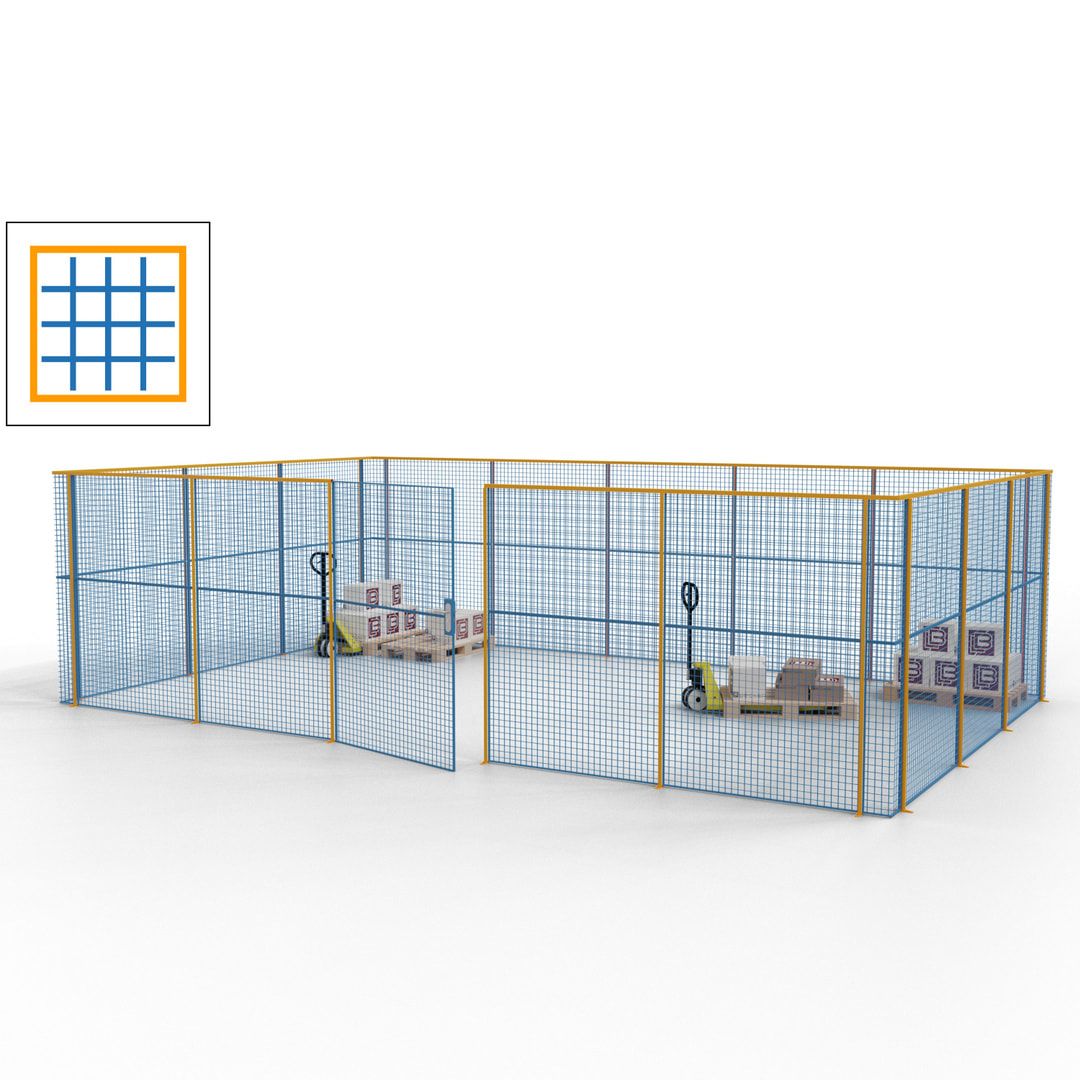 Maschinen Schutzgitter - Hallentrennwand - Sicherheitszaun - Tür - 22 m - 2.200 x 7.900 x 4.900 mm (HxBxT) - enzianblau