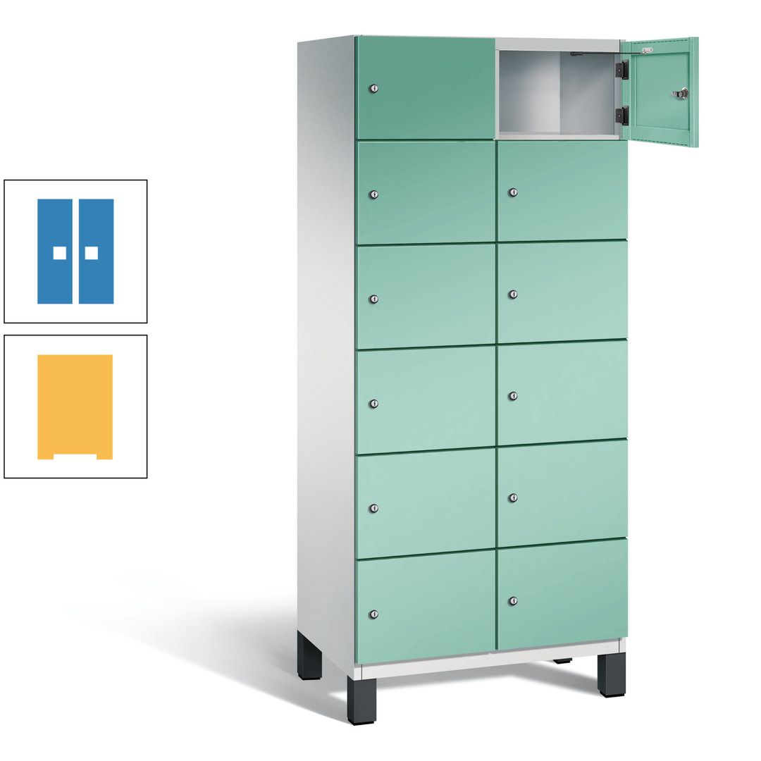 Fächerschrank, Stahlschrank, 12 Fächer, Türöffnungsbegrenzer, Füße, 1.980 x 800 x 525 mm (HxBxT), Korpus anthrazitgrau, Front anthrazitgrau