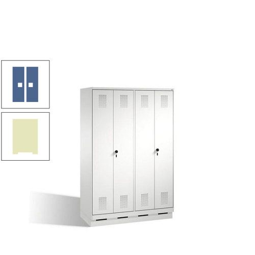Doppel-Spind, Doppeltüren, Garderobenschrank mit Sockel, 4 Abteile a 300 mm, Korpus anthrazitgrau, Tür anthrazitgrau, 1.800 x 1.200 x 500 mm (HxBxT)