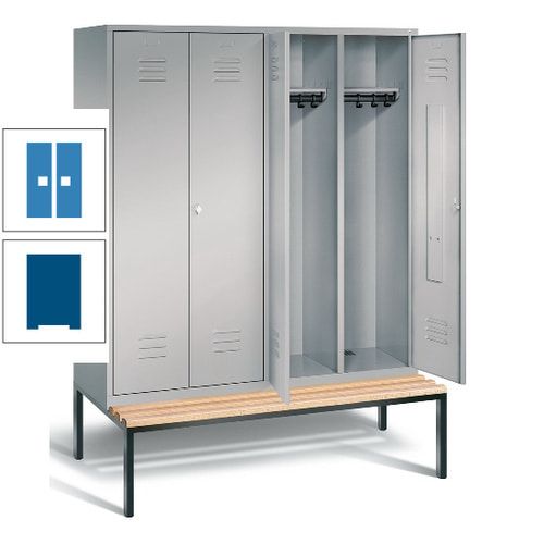 Doppel-Spindschrank, Buche Sitzbank untergebaut, 4 Abteile a 400 mm, Korpus lichtgrau, Tür anthrazitgrau, 2.090 x 1.590 x 815 mm (HxBxT)