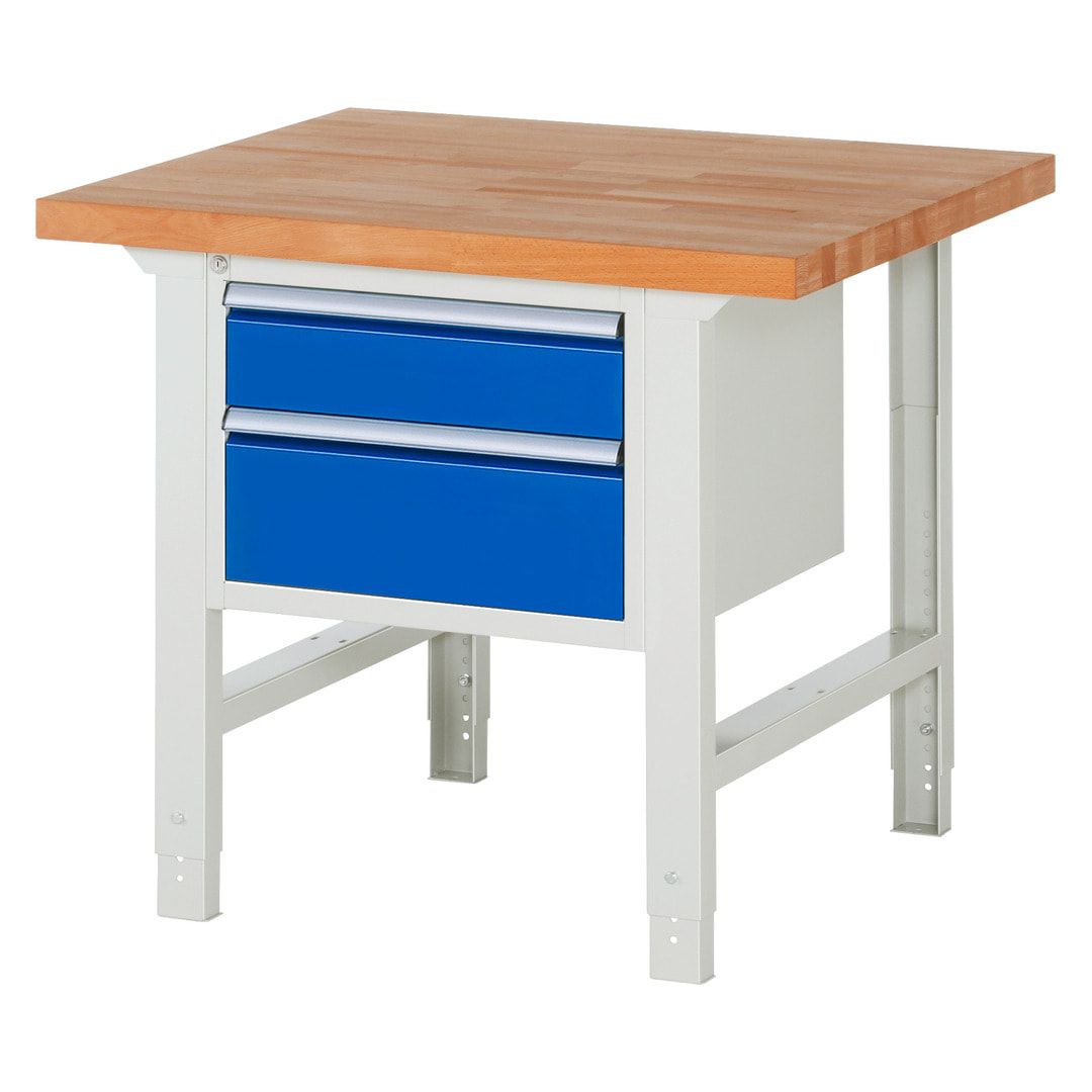 Werkbank - 2 Schubladen - Teilauszug - 150:1 / 210:1 - Höhe 790-1.140 mm - 1.000 x 900 mm (BxT) - 750 kg - Buche - Anthrazitgrau