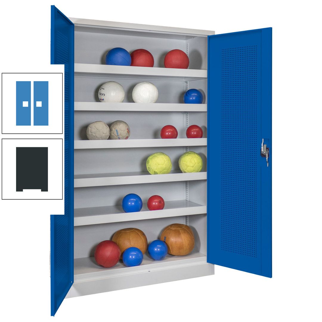 Ballschrank - Lochfeldtüren - 5 Böden - 1.950x1.200x500 mm (HxBxT) - anthrazitgrau