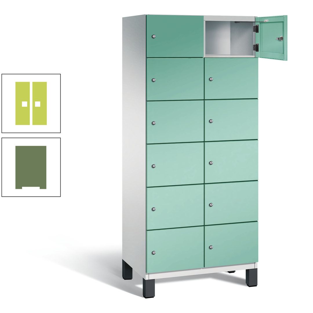 Fächerschrank, Stahlschrank, 12 Fächer, Türöffnungsbegrenzer, Füße, 1.980 x 800 x 525 mm (HxBxT), Korpus anthrazitgrau, Front anthrazitgrau
