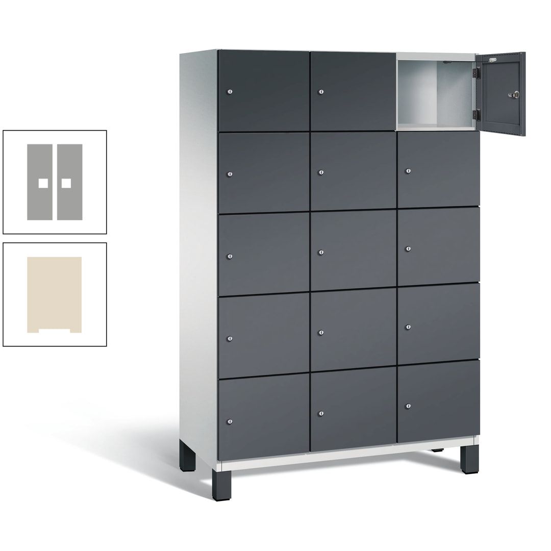 Fächerschrank, Stahlschrank, 15 Fächer, Türöffnungsbegrenzer, Füße, 1.980 x 1.200 x 525 mm (HxBxT), Korpus anthrazitgrau, Front anthrazitgrau