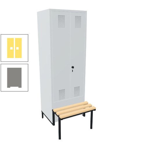 Doppel-Spind, Garderobenschrank, Buche Sitzbank integriert, 2 Abteile a 400 mm, Korpus anthrazitgrau, Tür anthrazitgrau, 1.850 x 800 x 815 mm (HxBxT)