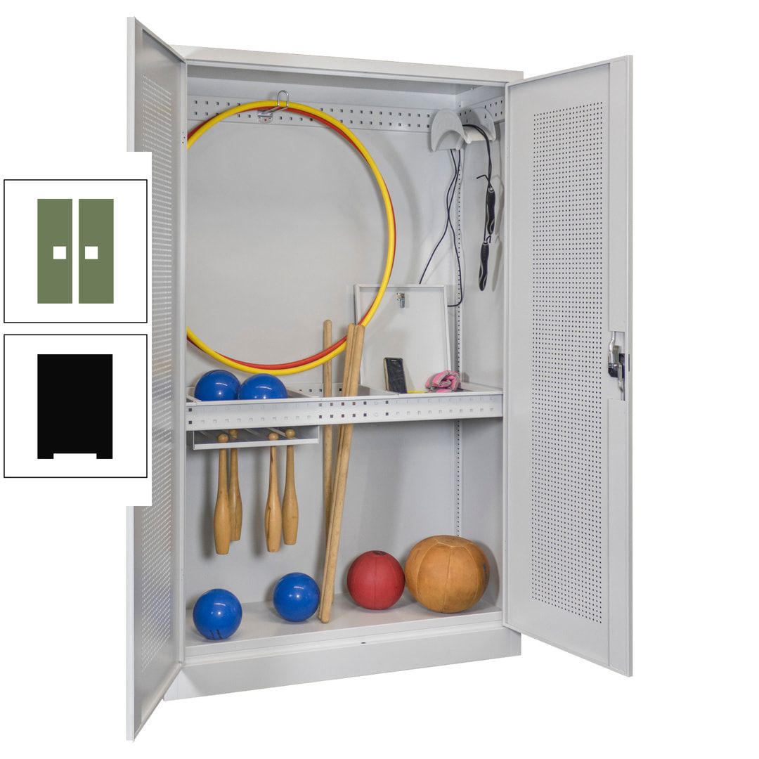 Sportschrank - Lochfeldtüren - Variante 1 - 1.950x1.200x500 mm (HxBxT) - anthrazitgrau