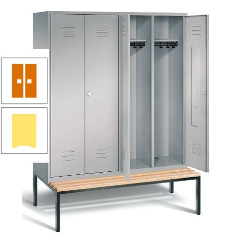 Doppel-Spindschrank, Buche Sitzbank untergebaut, 4 Abteile a 400 mm, Korpus lichtgrau, Tür anthrazitgrau, 2.090 x 1.590 x 815 mm (HxBxT)