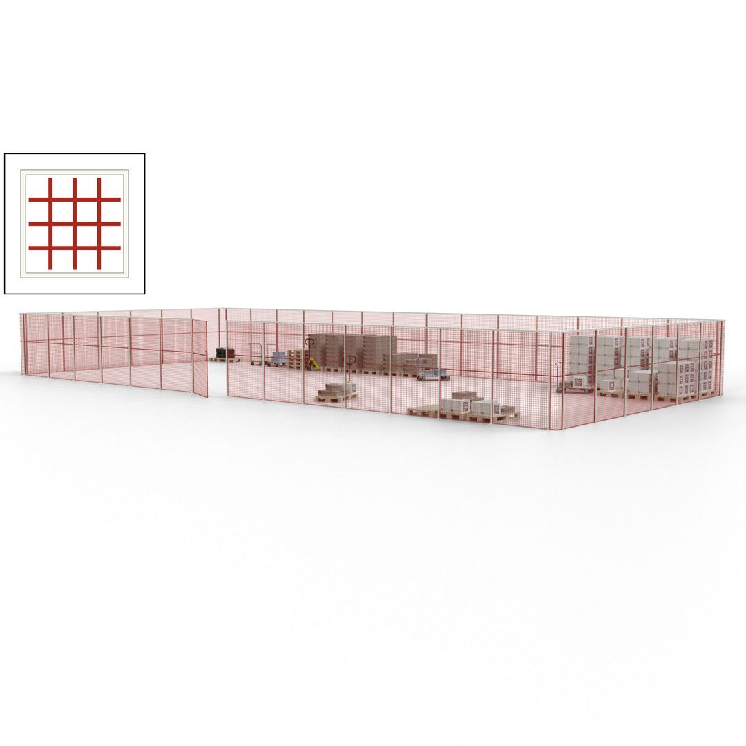 Maschinen Schutzgitter - Hallentrennwand - Sicherheitszaun - Tür - 60 m - 2.200 x 21.400 x 9.400 mm (HxBxT) - enzianblau