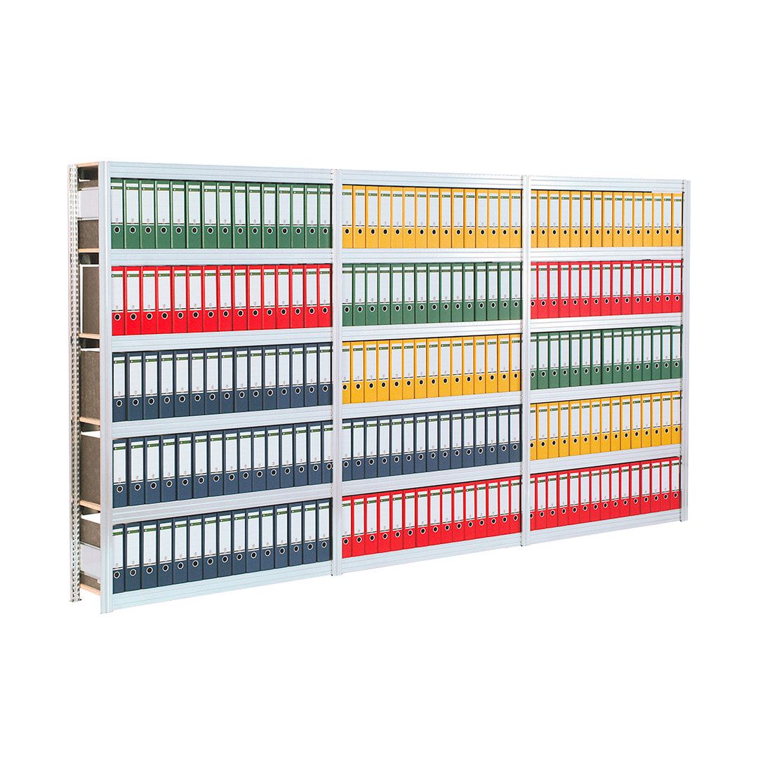 Archivregal mit Holzböden - Tiefenriegel - 6 Ebenen - 250 kg - 2.075 x 1.005 x 300 mm (HxBxT) - Anbauregal - verzinkt - Steckregal BERT