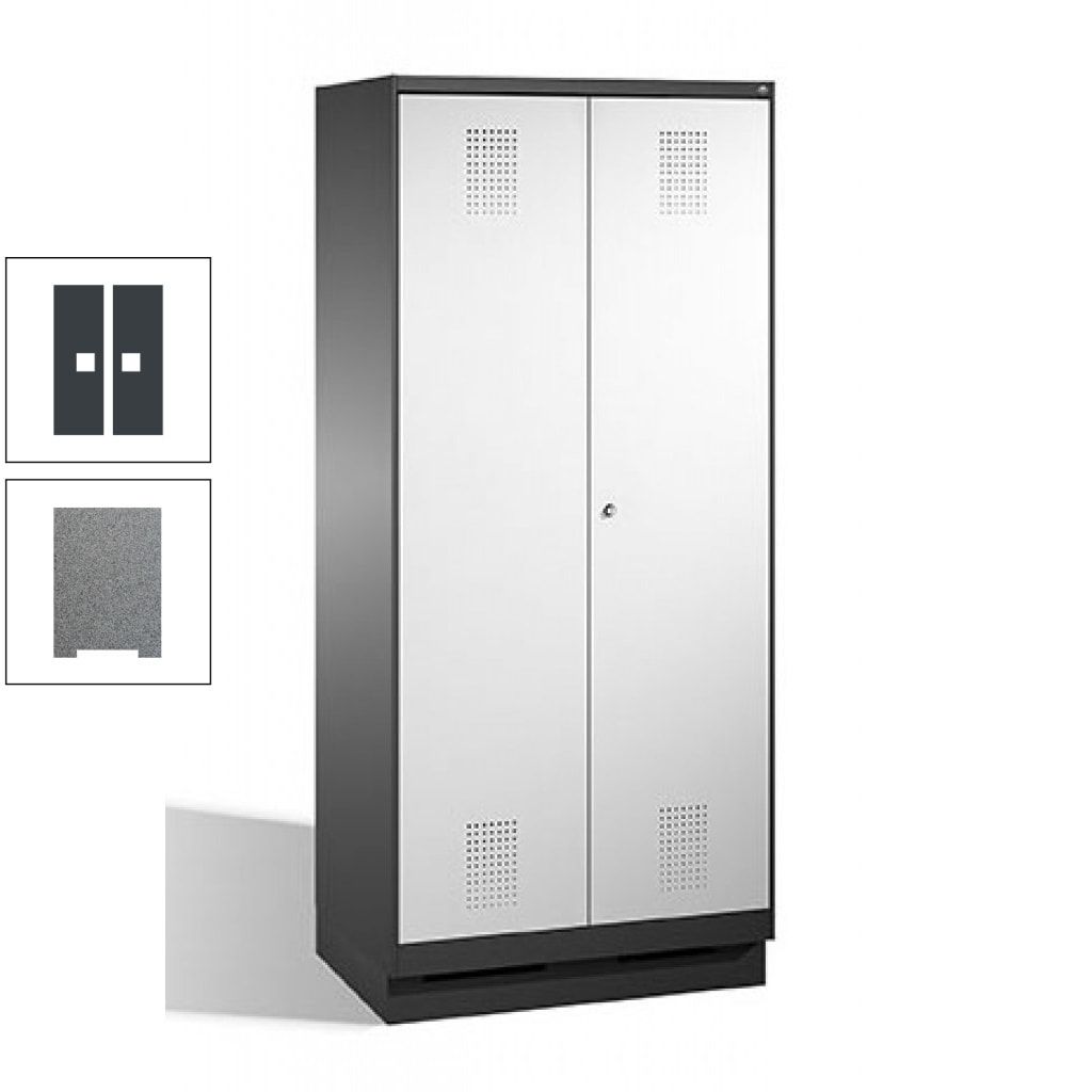Doppel-Spind, Doppeltüren, Garderobenschrank mit Sockel, 2 Abteile a 400 mm, Korpus anthrazitgrau, Tür anthrazitgrau, 1.800 x 800 x 500 mm (HxBxT)
