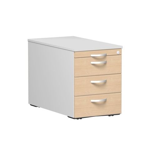 Rollcontainer, 3 Metallschubladen, Utensilienfach, Zentralverriegelung, 565 x 438 x 800 mm (HxBxT), Frontfarbe Ahorn, Korpusfarbe Buche