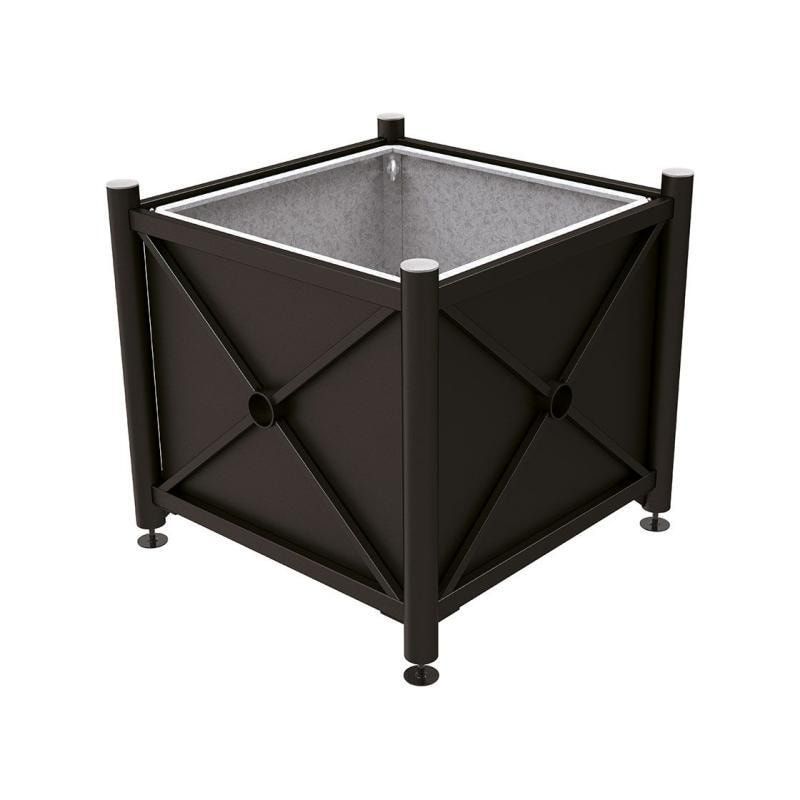 Pflanzbehälter, fvz.Stahl, innen feuerverzinkt, Verladungsgriffe, verstellbare Füße, Kopf Agora, 900 x 1.000 x 1.000 mm (HxBxT), enzianblau