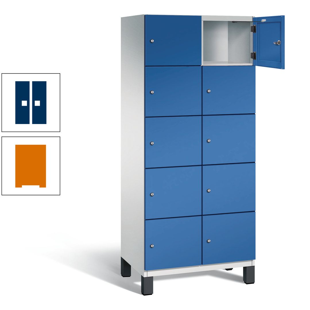 Fächerschrank, Stahlschrank, 10 Fächer, Türöffnungsbegrenzer, Füße, 1.980 x 800 x 525 mm (HxBxT), Korpus anthrazitgrau, Front anthrazitgrau