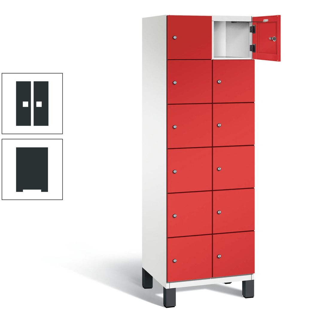Fächerschrank, Stahlschrank, 12 Fächer, Türöffnungsbegrenzer, Füße, 1.980 x 600 x 525 mm (HxBxT), Korpus anthrazitgrau, Front anthrazitgrau