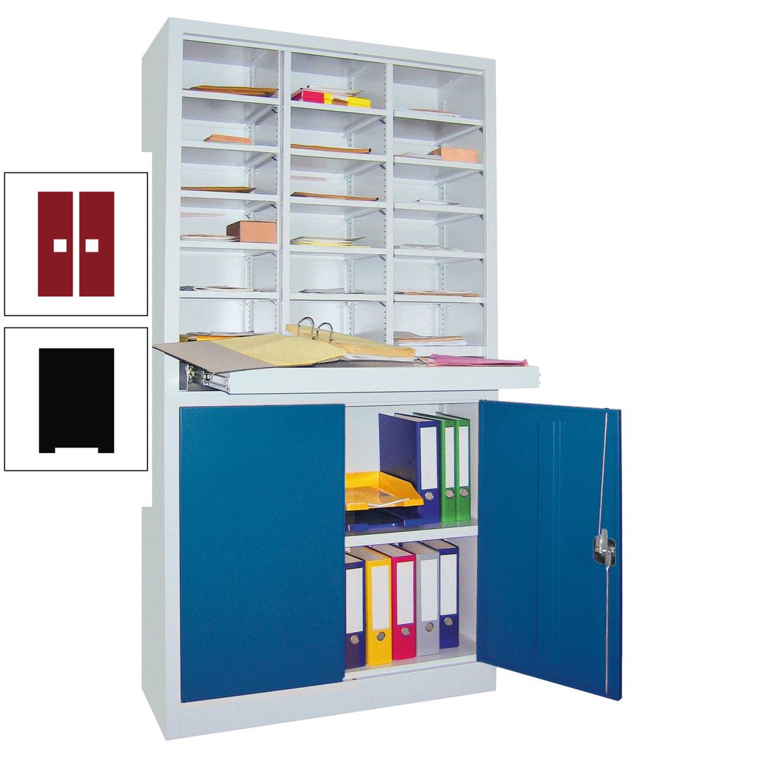 Aktenschrank - Büroschrank mit Sortierstation - 18 Fächer Ordnungsregal - Ausziehboden - 1.950 x 1.000 x 400 mm (HxBxT) - anthrazitgrau