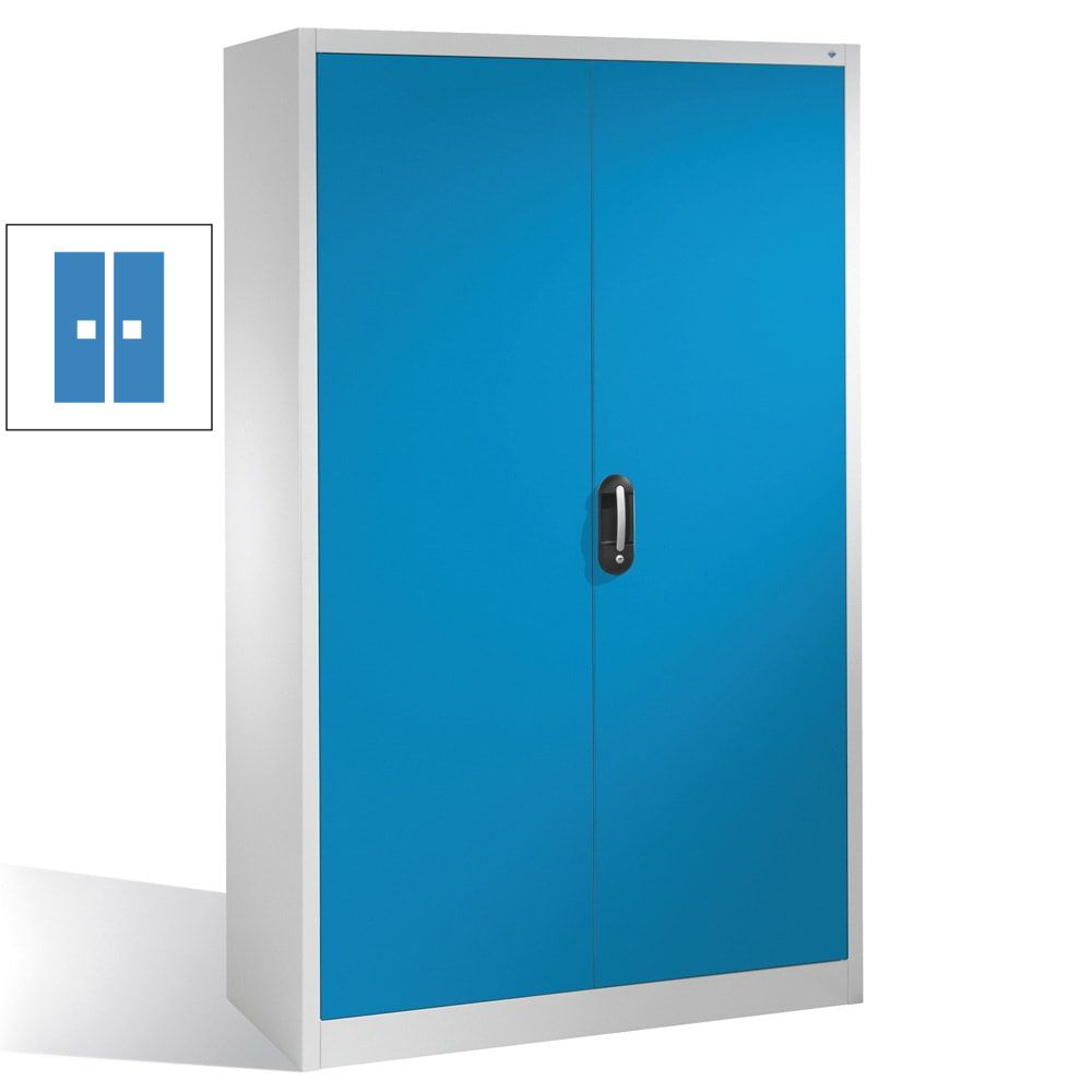 C+P Stahlschrank, Werkzeugschrank, Geräteschrank, abschließbar, 4 Fachböden, Korpusfarbe lichtgrau, Front enzianblau, 1.950 x 1.200 x 400 mm (HxBxT)