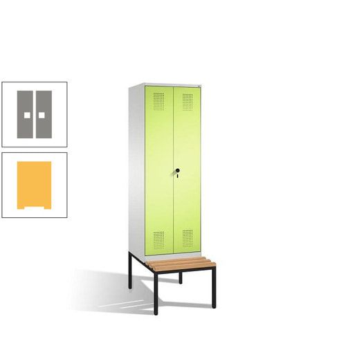 Doppel-Spind, Garderobenschrank, Buche Sitzbank untergebaut, 2 Abteile a 300 mm, Korpus anthrazitgrau, Tür anthrazitgrau, 2.090 x 600 x 815 mm (HxBxT)