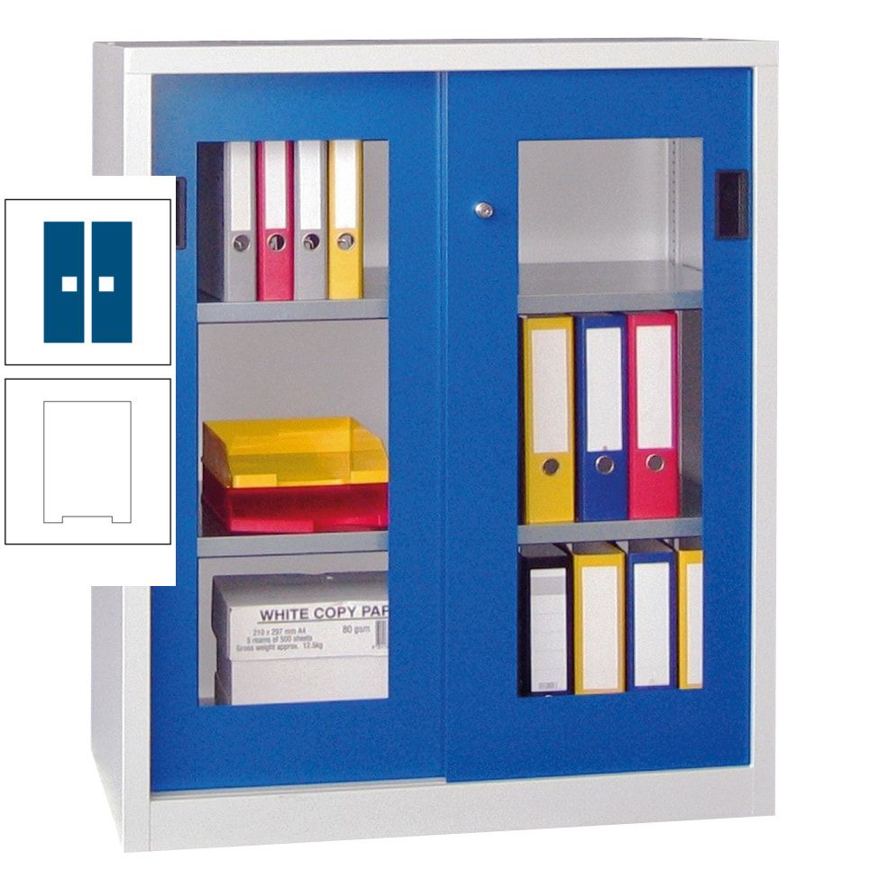 Schiebetürenschrank - Sichtfenstertüren - 1.000x1.000x400 mm (HxBxT) - 2 Böden, gepulvert - Zylinderschloss - anthrazitgrau