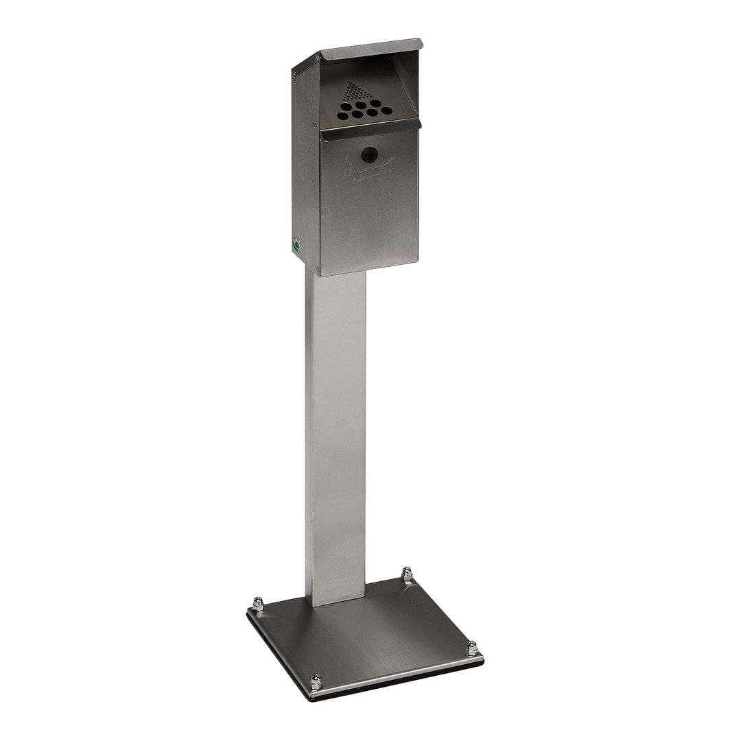 Standaschenbecher mit Schutzdach, 4 l Volumen, Standascher, 1.100 x 310 x 310 mm (HxBxT), Ascher, Turmaschenbecher, Antik-silber