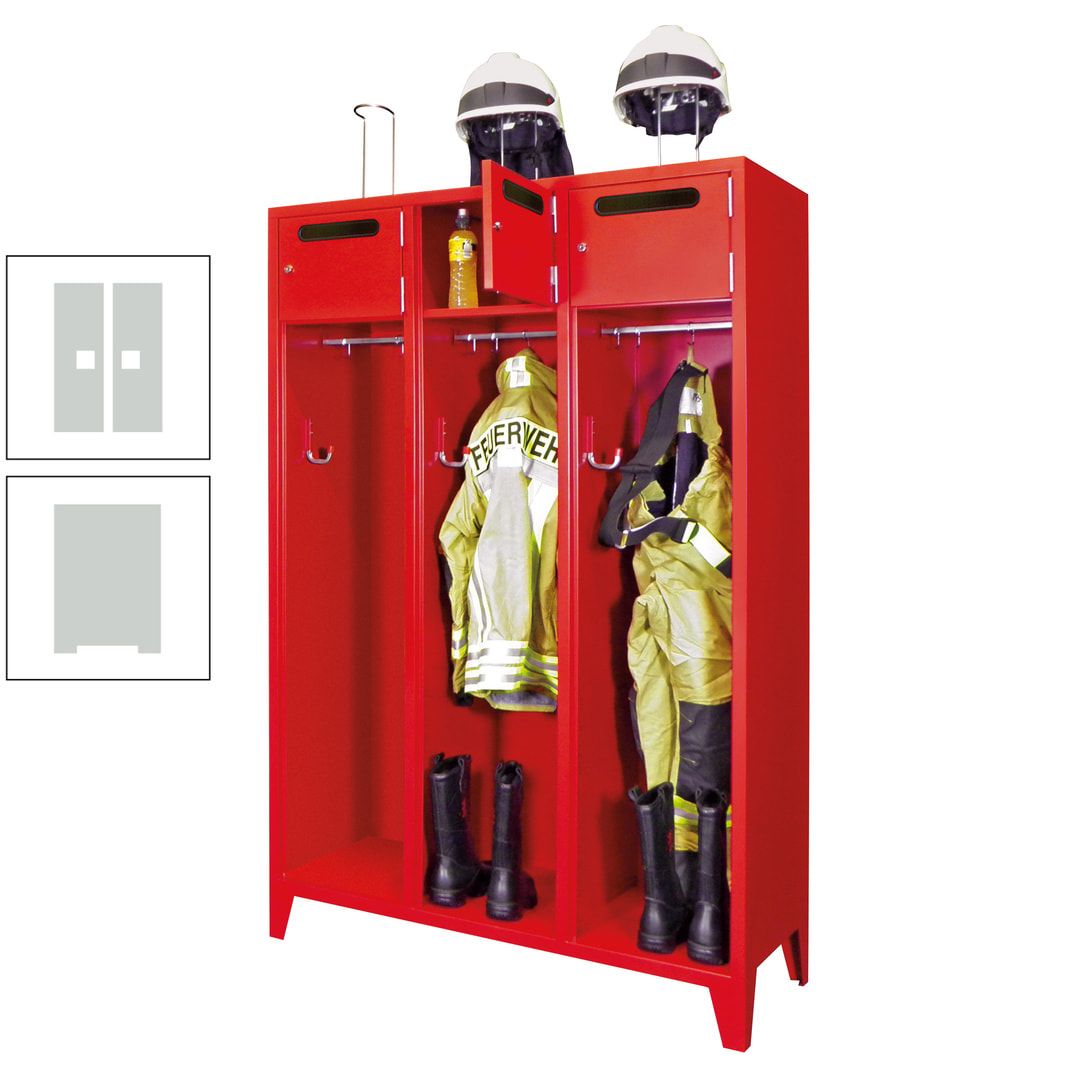 Feuerwehrschrank - 3 Abteile - Ablagefach mit Tür, Einwurfschlitz - 2.100 x 1.230 x 500 mm (HxBxT) - anthrazitgrau