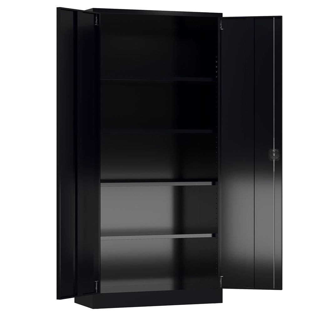 Aktenschrank, Büroschrank, abschließbar, Flügeltüren, 4 Fachböden, 1.945 x 920 x 500 mm (HxBxT), Stahl, Korpus und Türen lichtgrau