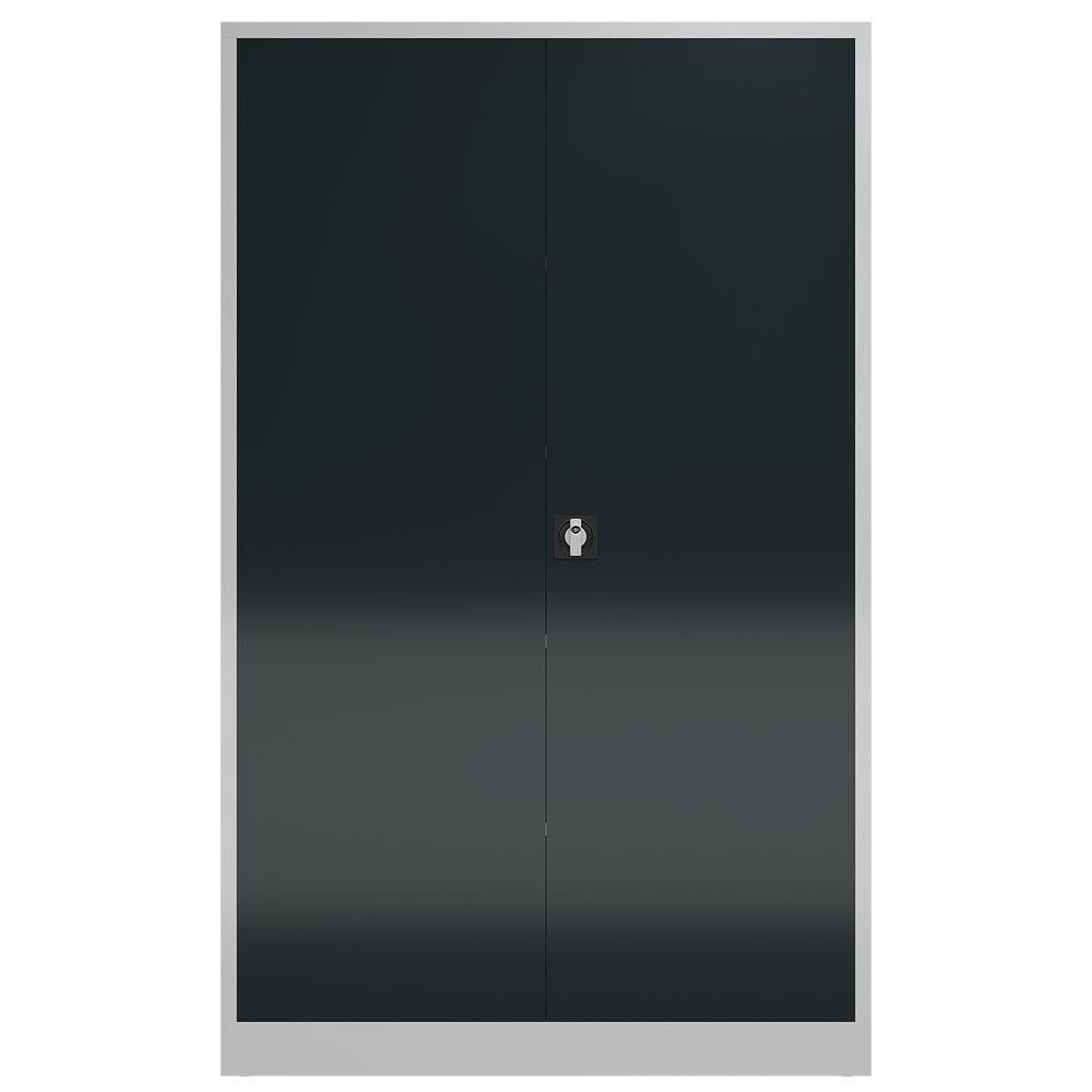 Aktenschrank, Büroschrank, abschließbar, Flügeltüren, 4 Fachböden, 1.945 x 1.200 x 420 mm (HxBxT), Stahl, Korpus und Türen lichtgrau