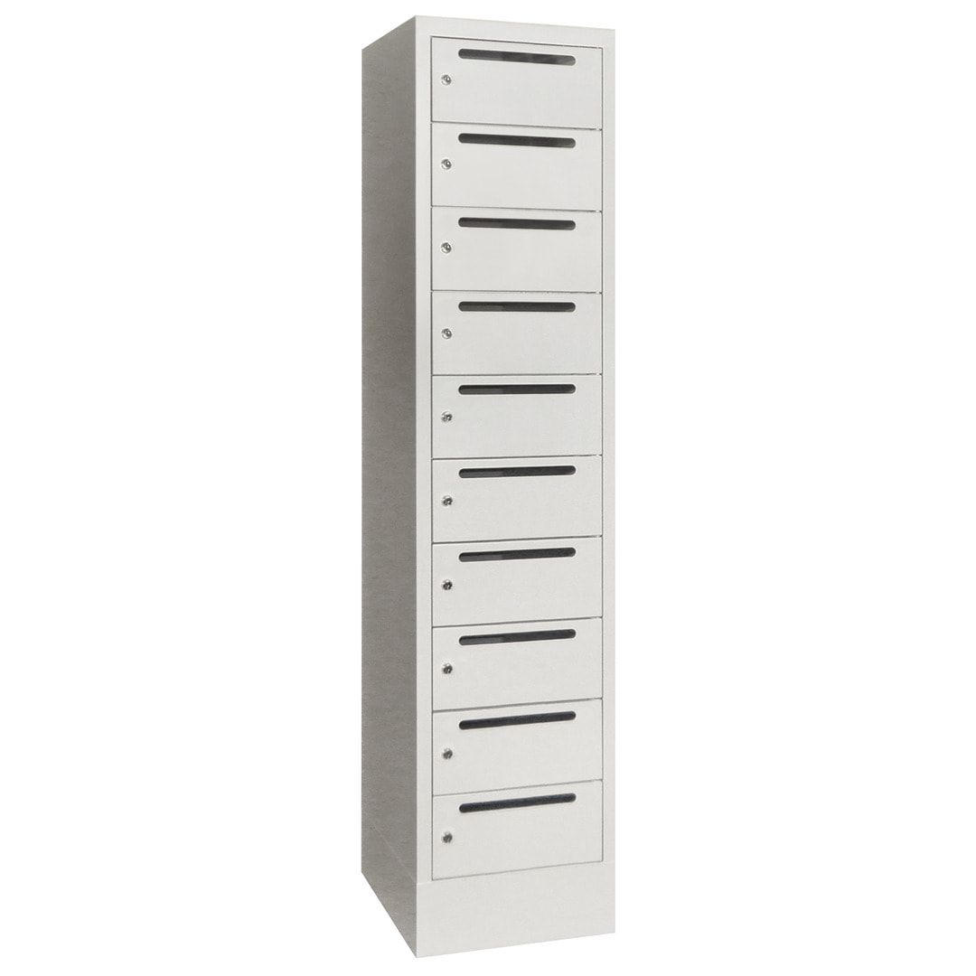 Postverteilerschrank, Schließfachschrank, 1 Abteil a 400 mm, 10 Fächer, 1.850 x 400 x 500 mm (HxBxT), Korpus anthrazitgrau, Front anthrazitgrau