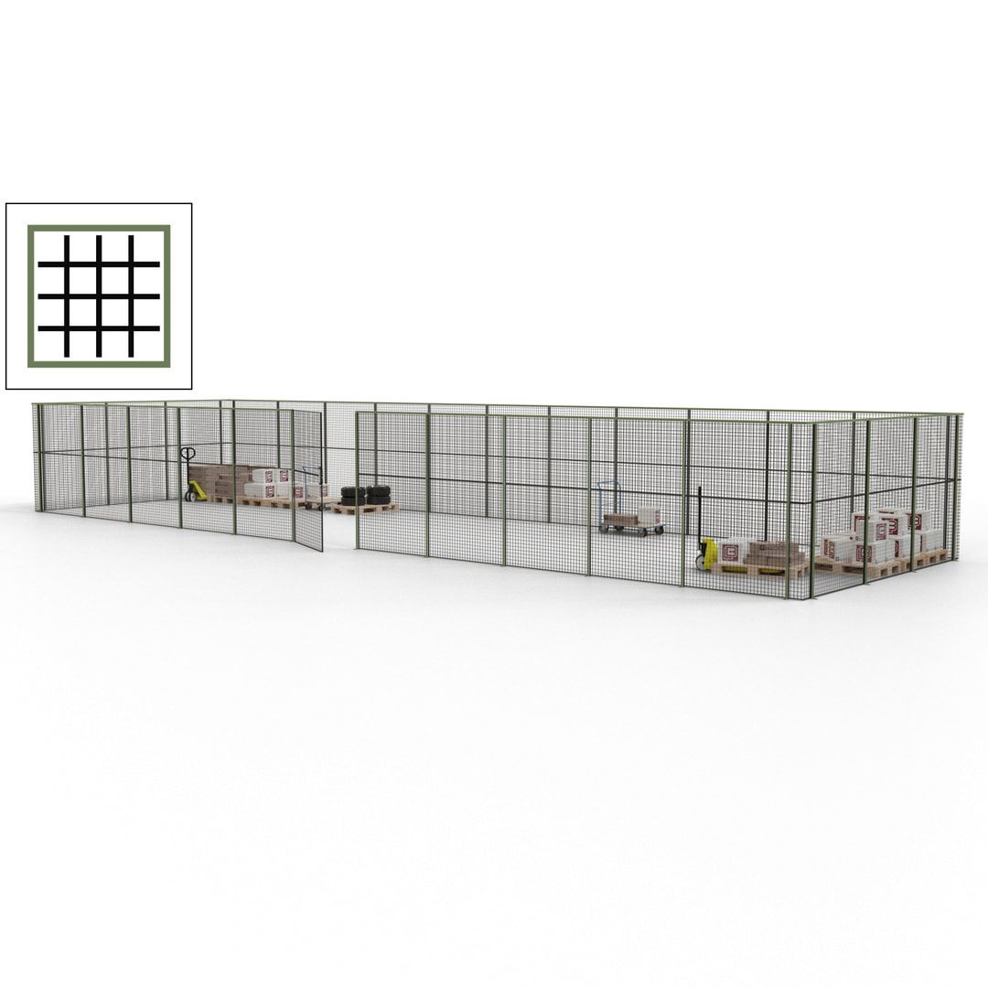 Maschinen Schutzgitter - Hallentrennwand - Sicherheitszaun - Tür - 42 m - 2.200 x 16.900 x 4.900 mm (HxBxT) - enzianblau