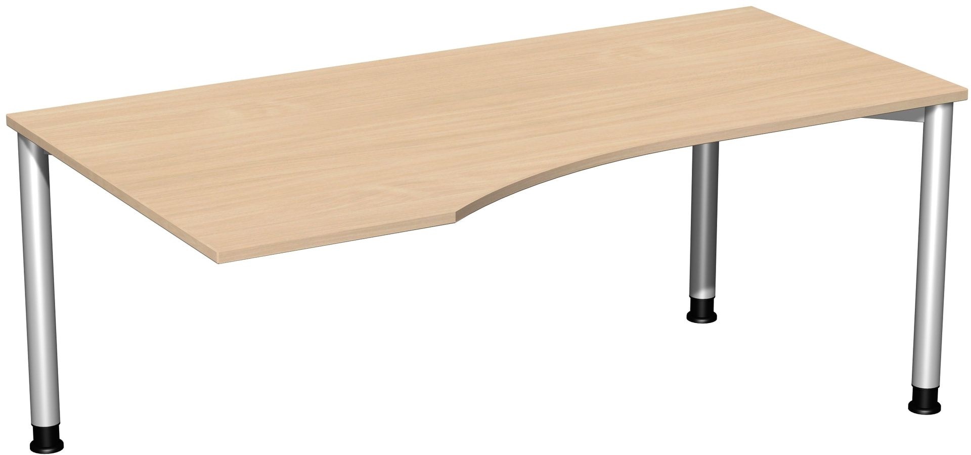 Eckschreibtisch mit einseitig verkürzten Füßen, 4-Fuß Flex, Ecke links, Höhe 680-800 mm, 1.600 x 1.000 mm (BxT), Gestell anthrazit, Ahorn