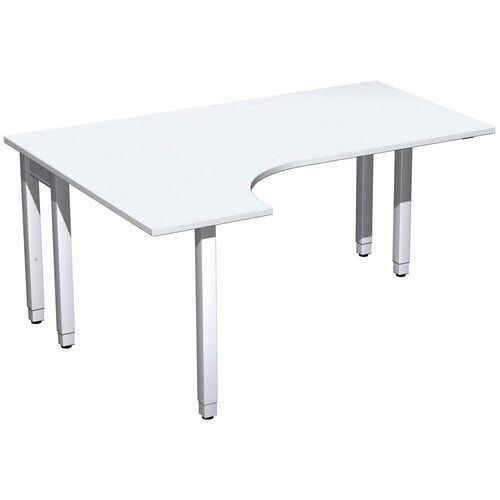 Eckschreibtisch, Ecke links, Füße einseitig verkürzt, 4-Fuß Quadrat Pro, höhenverstellbar, 680-800 x 1.600 x 1.200 mm (HxBxT), Dekor Ahorn