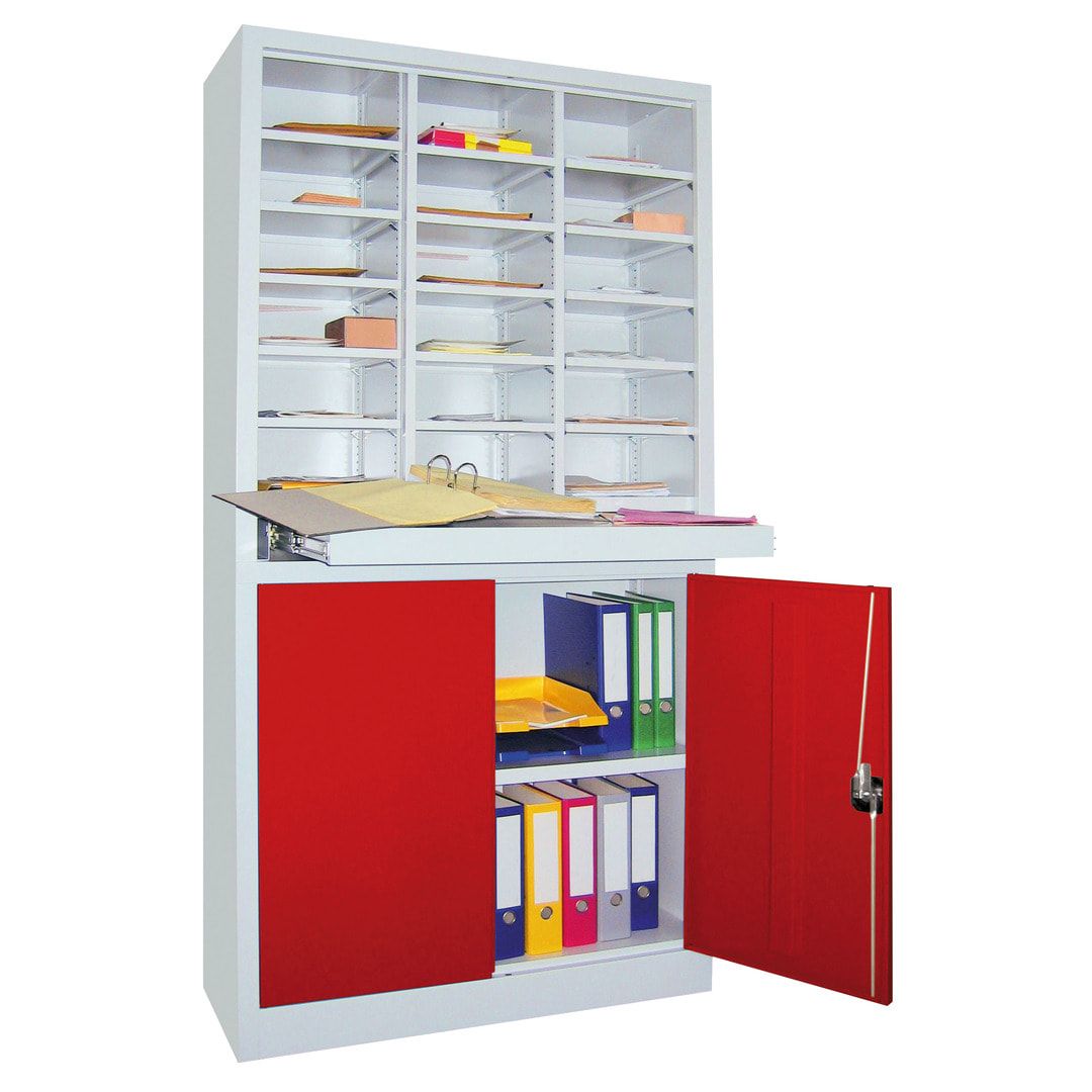 Aktenschrank - Büroschrank mit Sortierstation - 18 Fächer Ordnungsregal - Ausziehboden - 1.950 x 1.000 x 400 mm (HxBxT) - anthrazitgrau