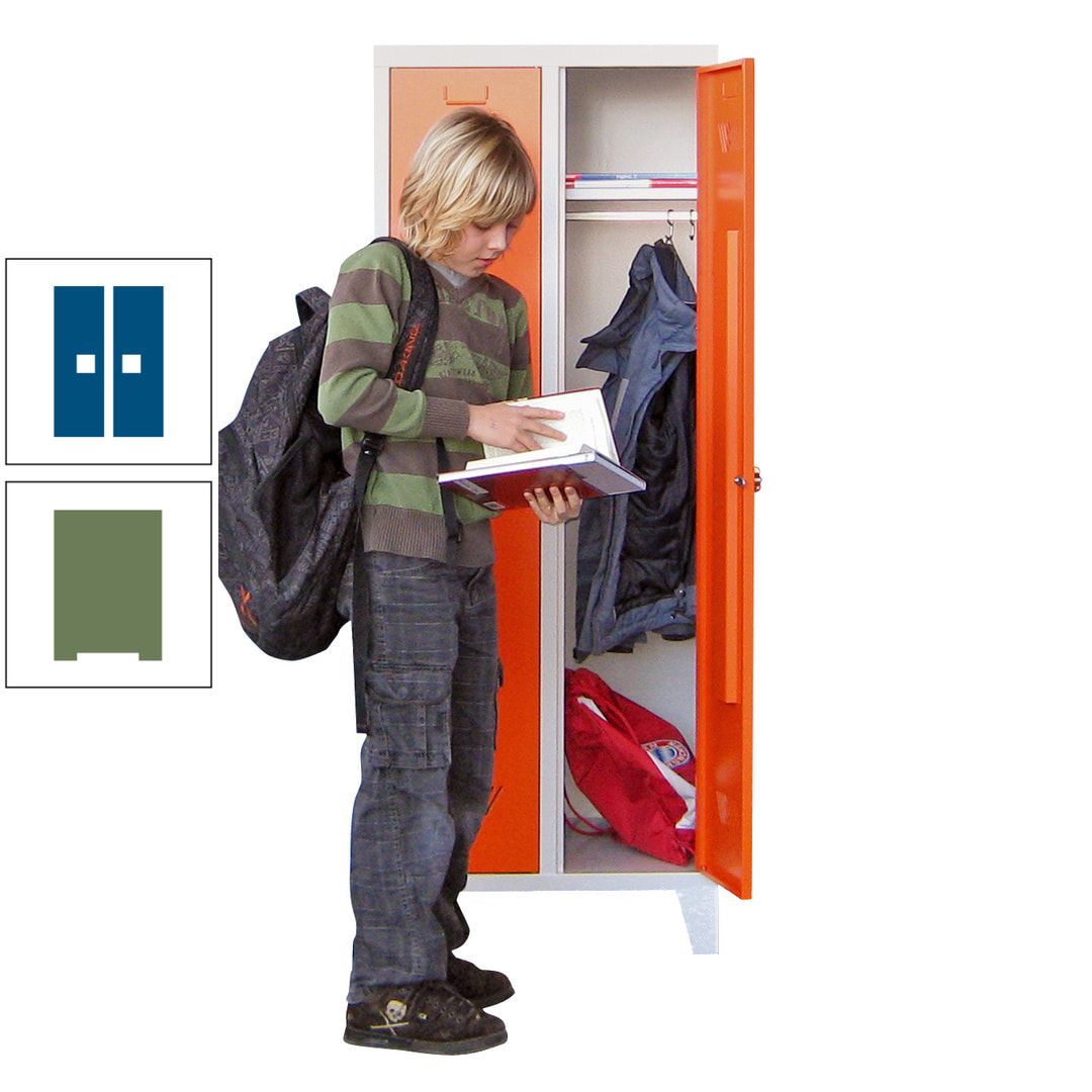 Spindschrank f. Schulen - mit Füßen - Höhe 1.600 mm - 3 Abteile a 300 mm - Drehriegel - anthrazitgrau