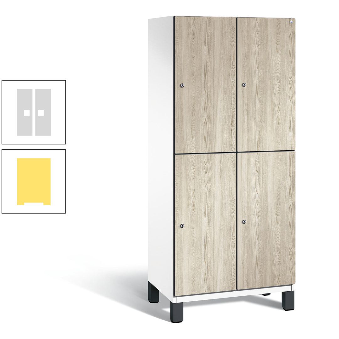 Fächerschrank, Garderobenschrank, mit Füßen, 2 Abteile, 1.980 x 800 x 525 mm (HxBxT), Korpus anthrazitgrau, Tür Donau-Ahorn