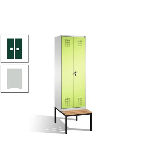 Doppel-Spind, Garderobenschrank, Buche Sitzbank untergebaut, 2 Abteile a 300 mm, Korpus anthrazitgrau, Tür anthrazitgrau, 2.090 x 600 x 815 mm (HxBxT)