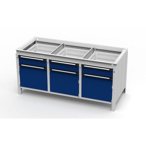 OTTOKIND Werkbank - bündige Arbeitsplatte - 850 x 1.695 x 750 mm (HxBxT) - 3 Schubladen - 3 Schränke - lichtgrau