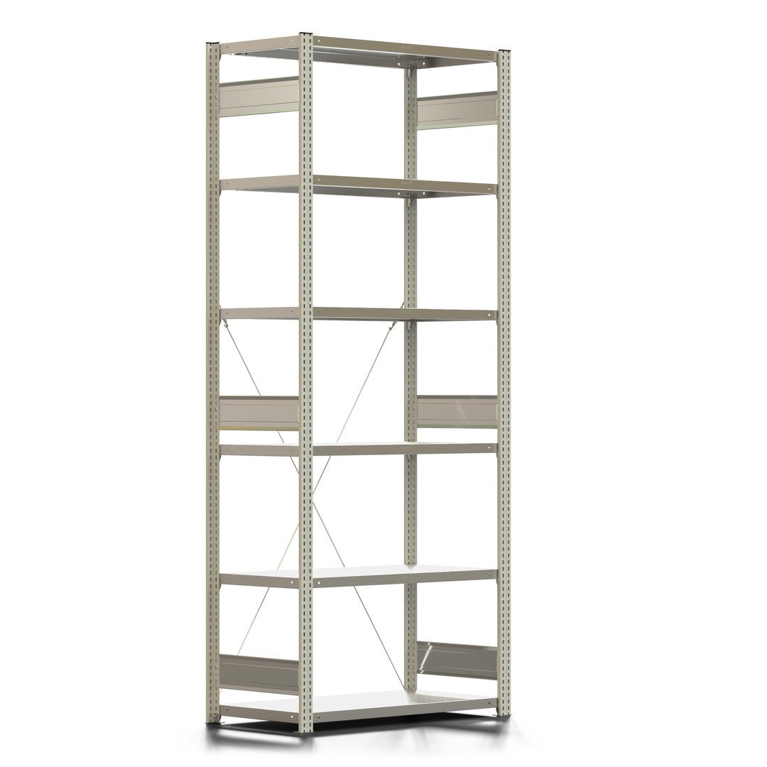 Fachbodenregal mit Tiefenriegel - 350 kg - 2.500 x 1.005 x 526 mm (HxBxT) - Anbauregal - 6 Böden - enzianblau - Lagerregal - Steckregal BERT