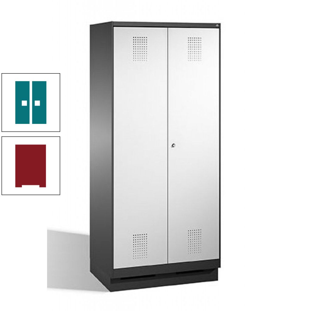Doppel-Spind, Doppeltüren, Garderobenschrank mit Sockel, 2 Abteile a 400 mm, Korpus anthrazitgrau, Tür anthrazitgrau, 1.800 x 800 x 500 mm (HxBxT)
