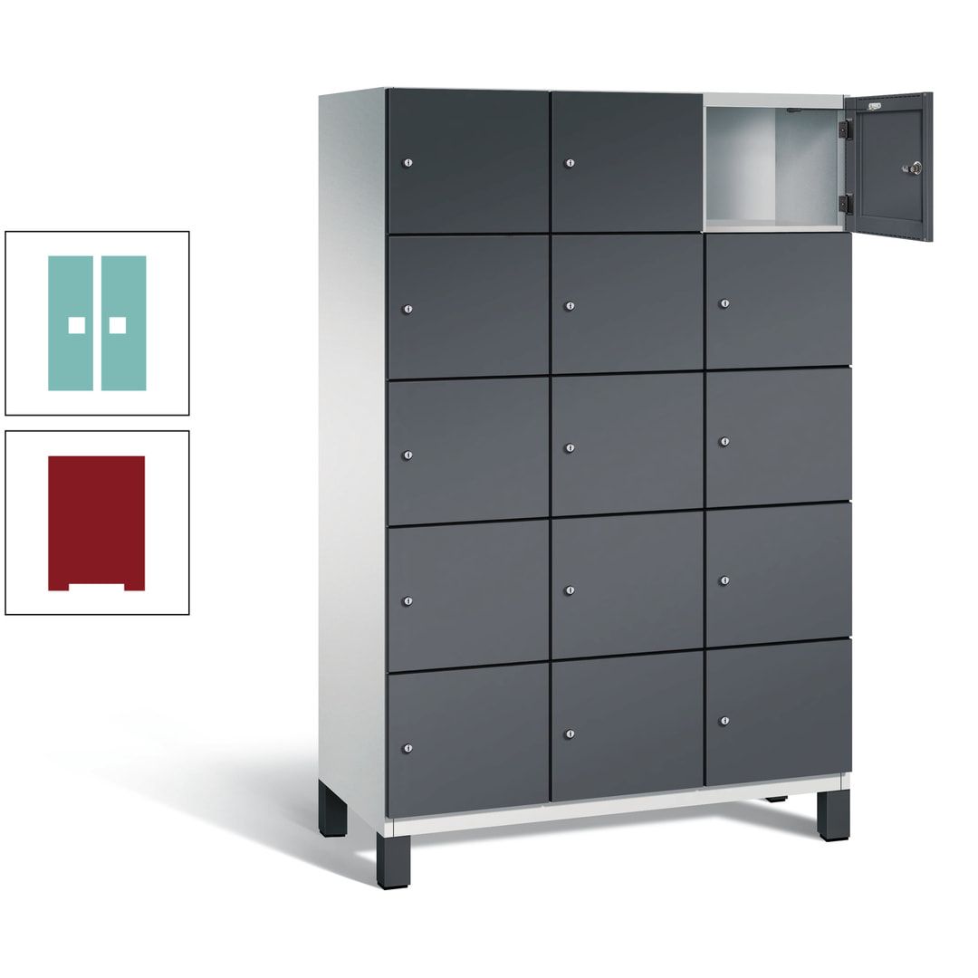 Fächerschrank, Stahlschrank, 15 Fächer, Türöffnungsbegrenzer, Füße, 1.980 x 1.200 x 525 mm (HxBxT), Korpus anthrazitgrau, Front anthrazitgrau
