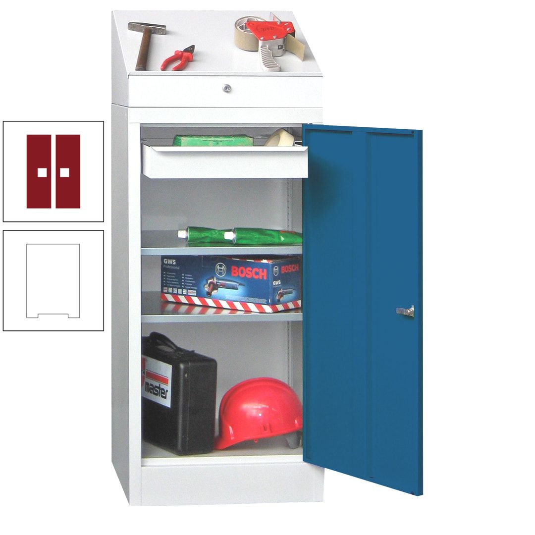 Stehpult mit Schrank - Vollblechtür - 1 Einlegeboden, 1 Ausziehboden, 1 Schublade - 1.270x500x500 mm (HxBxT) - anthrazitgrau