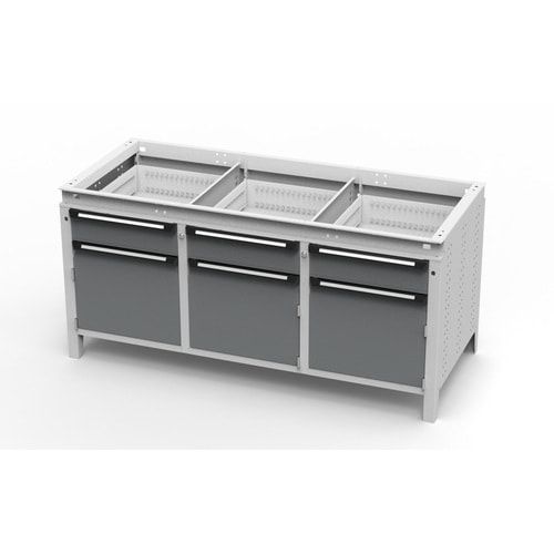 OTTOKIND Werkbank - bündige Arbeitsplatte - 850 x 1.695 x 750 mm (HxBxT) - 3 Schubladen - 3 Schränke - lichtgrau