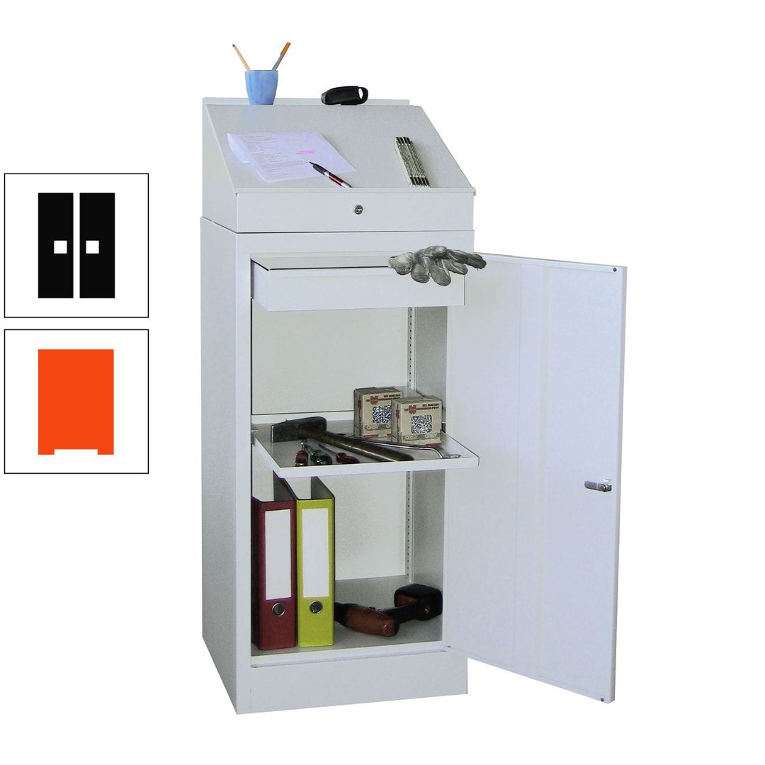 Stehpult mit Schrank - Vollblechtür - Zylinderschloss - 1 Einlegeboden, 1 Schublade - 1.270x500x500 mm (HxBxT) - anthrazitgrau
