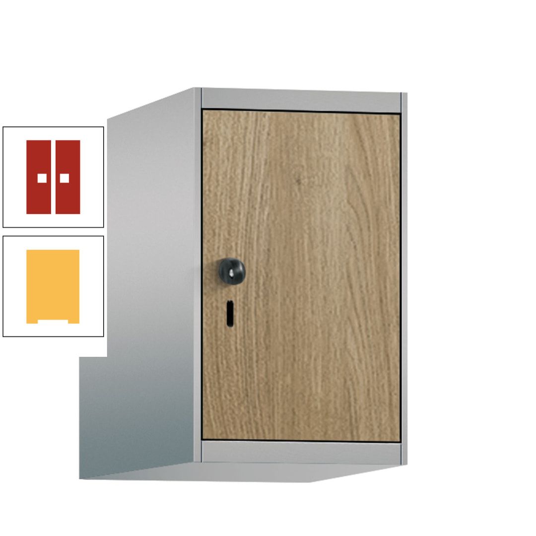 Aufsatzschrank, Schrankaufsatz, 1 Fach a 300 mm, Farbe Pastellgelb, Tür anthrazitgrau, 500 x 300 x 500 mm (HxBxT)