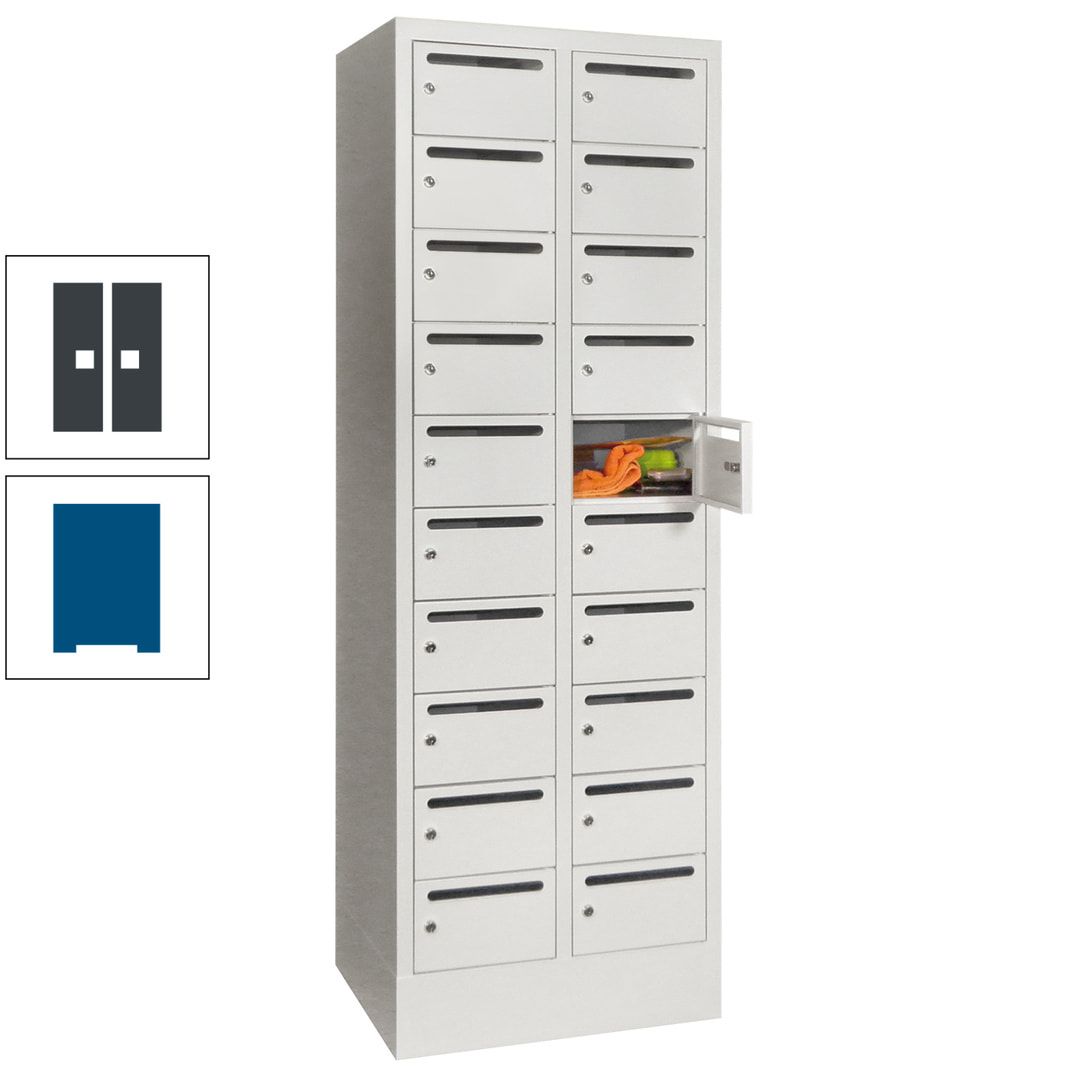 Postverteilerschrank, Schließfachschrank, 2 Abteile a 300 mm, 20 Fächer, 1.850 x 600 x 500 mm (HxBxT), Korpus anthrazitgrau, Front anthrazitgrau
