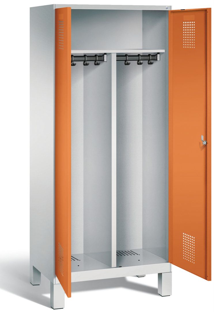 Doppel-Spind, Doppeltüren, Garderobenschrank mit Füßen, 2 Abteile a 400 mm, Korpus anthrazitgrau, Tür anthrazitgrau, 1.850 x 800 x 500 mm (HxBxT)