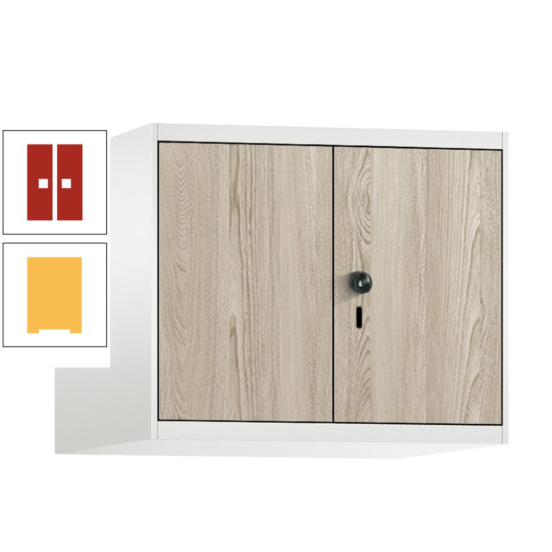 Aufsatzschrank, Schrankaufsatz, Türen paarweise, 2 Fächer a 300 mm, Farbe Pastellgelb, Tür anthrazitgrau , 500 x 600 x 500 mm (HxBxT)