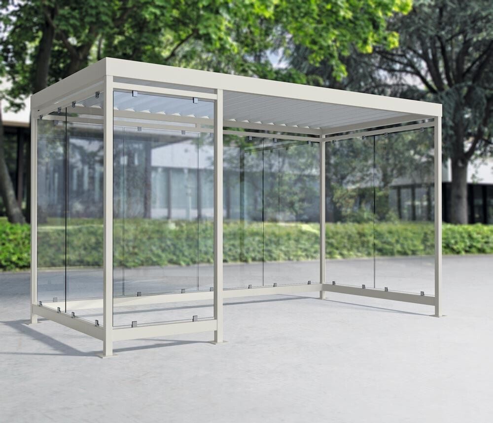 Raucherunterstand, Bausatz, Fahrgastunterstand, Bushaltestelle, 12-13 Personen, 2.510 x 4.195 x 2.165 mm (HxBxT), 9 Wände, braunrot