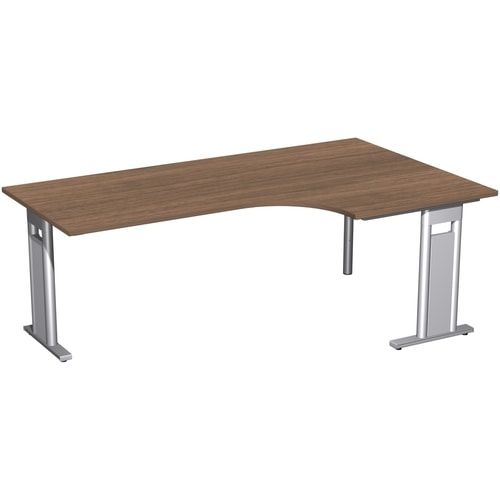 Eckschreibtisch, Eckteil 800 mm, Ecke rechts, Füße einseitig verkürzt, C-Fuß Pro, 720 x 1.600 x 1.200 mm (HxBxT), Gestell silber, Dekor Ahorn